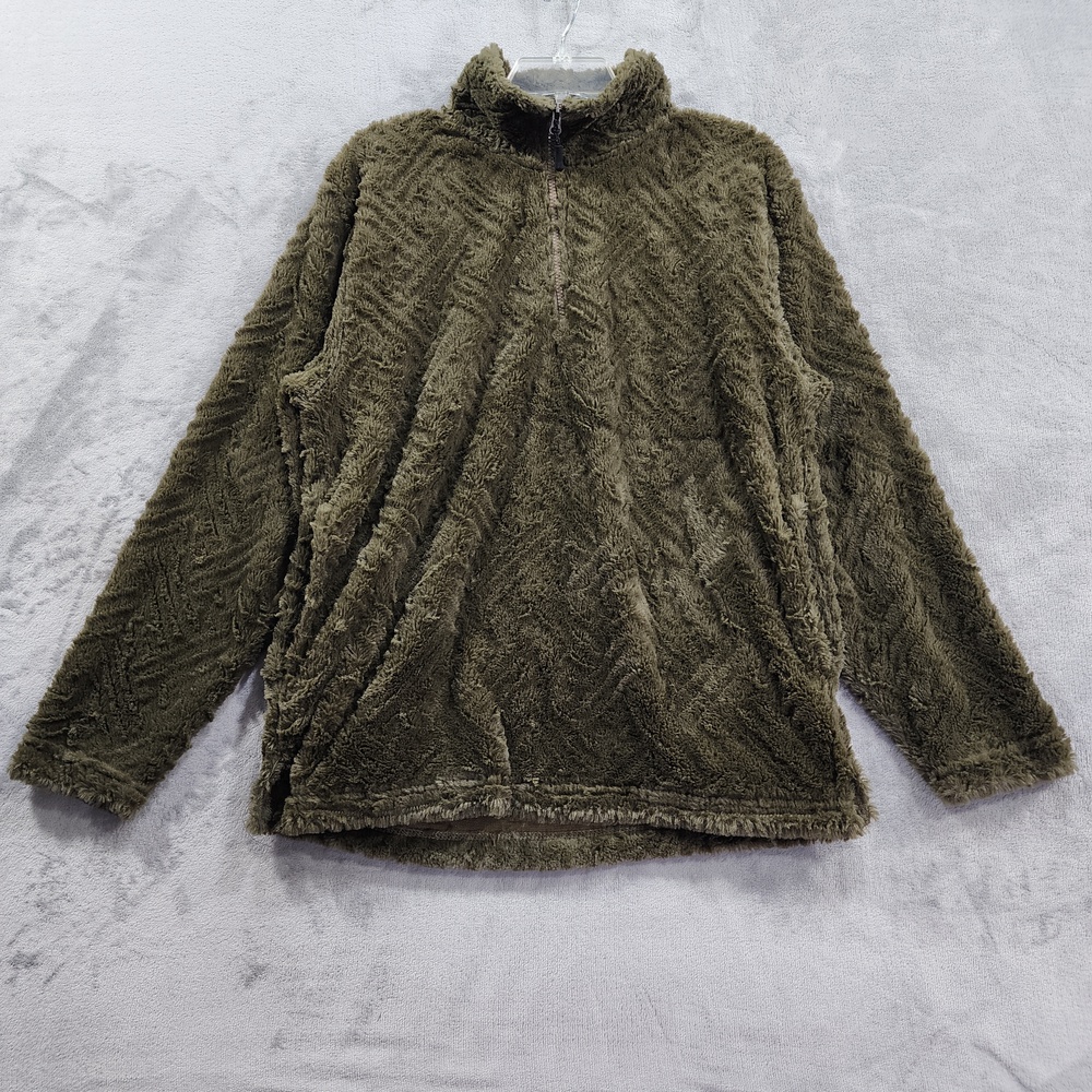 Stillwater Supply Co. Sweater Womens L Green Fuzzy Fleece 1/4 Zip Geometric